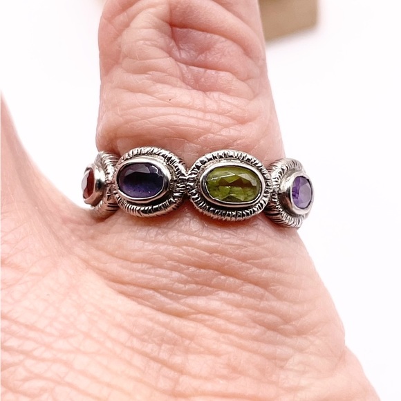 Size 6 Multi-gemstone 925 sterling silver eternity band ring - Picture 6 of 7